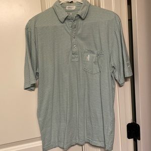 Johnnie-O Green and White Striped Medium Cotton Polo shirt.